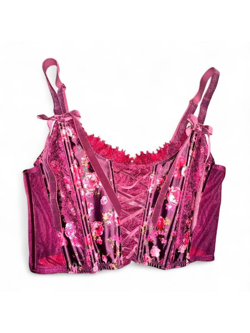Victoria’s Secret Dream Angels Burgundy Floral Corset Bustier Top